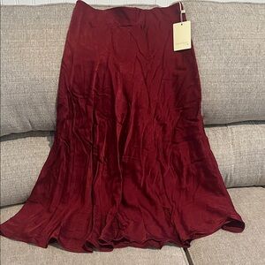 Burgundy Satin Midi Skirt